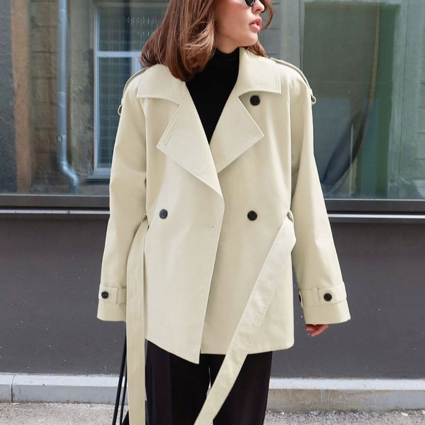 Women's Belted Trench Coat – Relaxed Lapel Collar