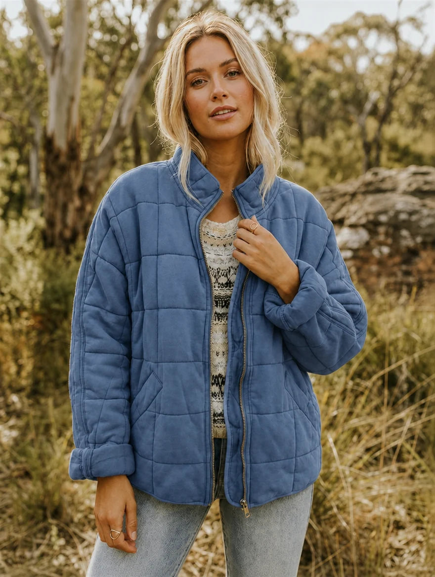 Women's Quilted Jacket – Stand Collar Diamond Stitch