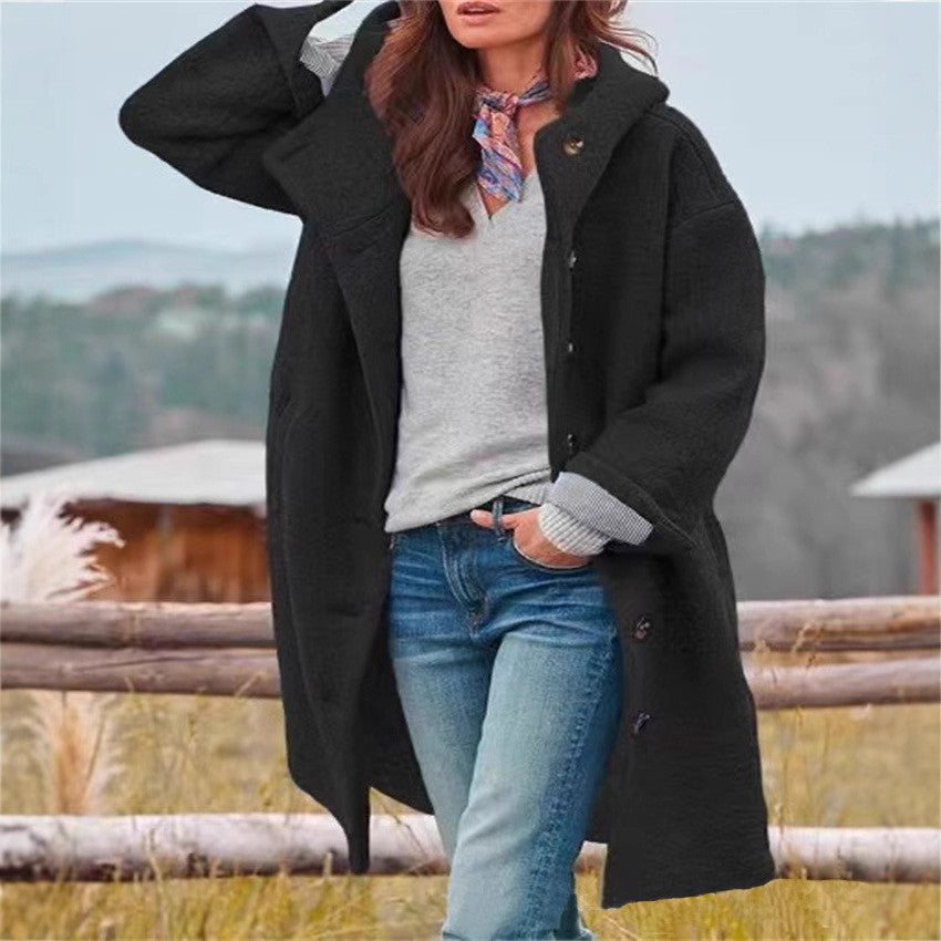 Women's Long Lapel Coat – Straight Relaxed Fit