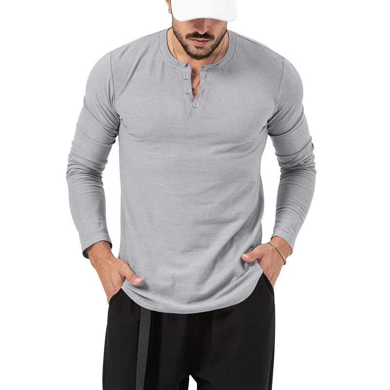 Men's Ribbed Henley Shirt – Textured Long Sleeve