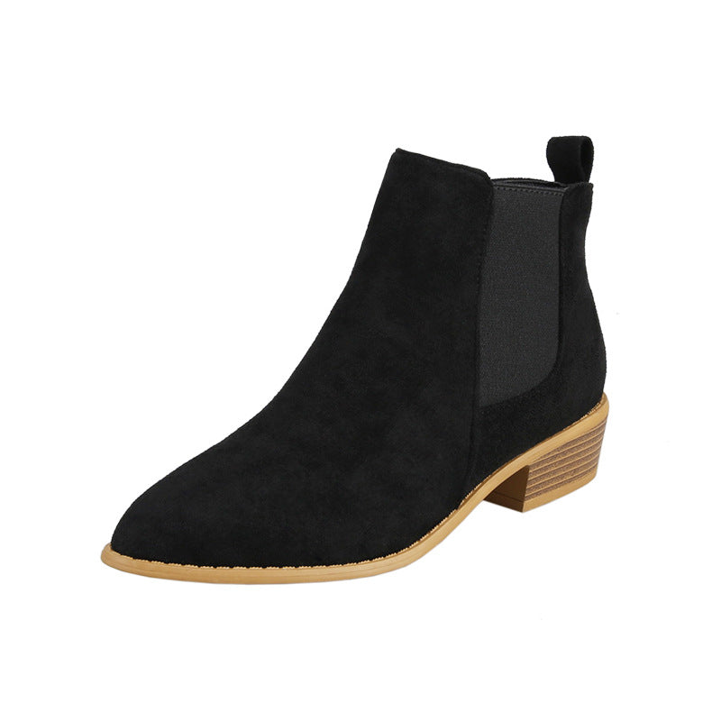 Women's Suede Ankle Boots – Pointed Toe Block Heel