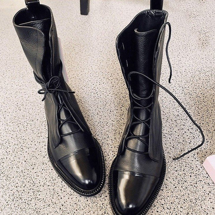 Women's Mid-Calf Leather Boot – Glossy Toe Cap