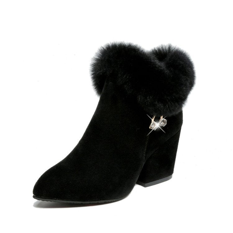 Women's Suede Ankle Boots – Pointed Toe Block Heel