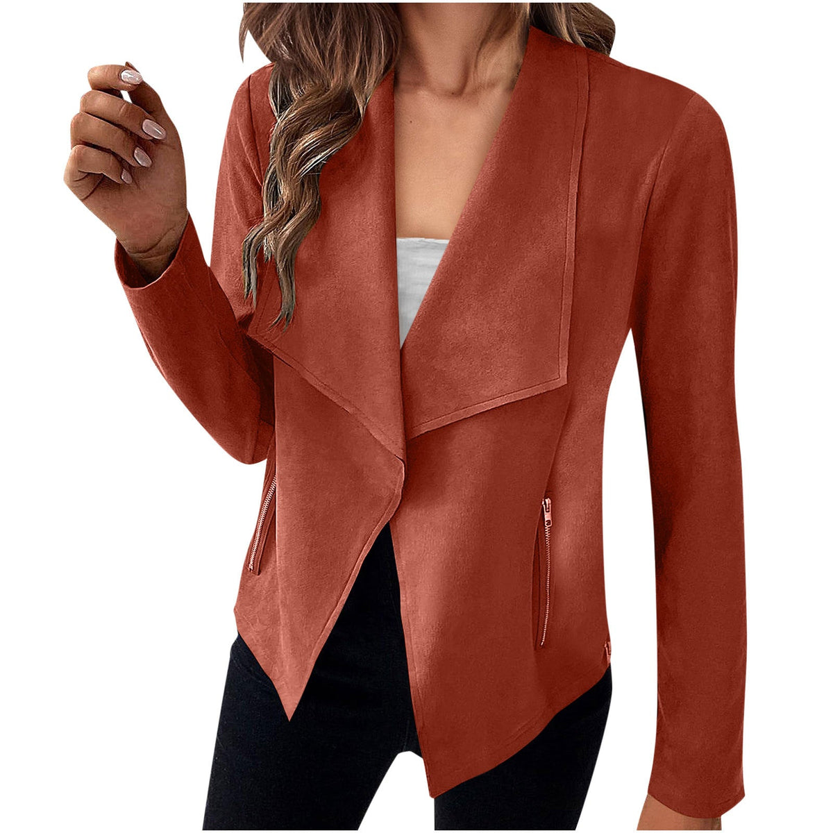 Women's Faux Suede Coat – Straight Hip-Length Cut