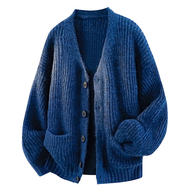 Men's Ribbed Knit Cardigan – Relaxed Drop-Shoulder Fit