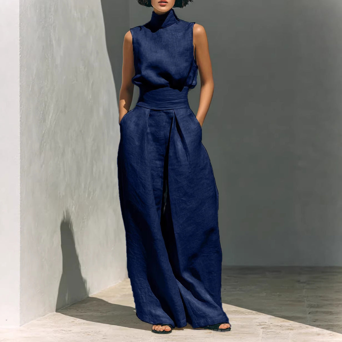 Women's Sleeveless Two-Piece Pants Set – Relaxed Matching Fit
