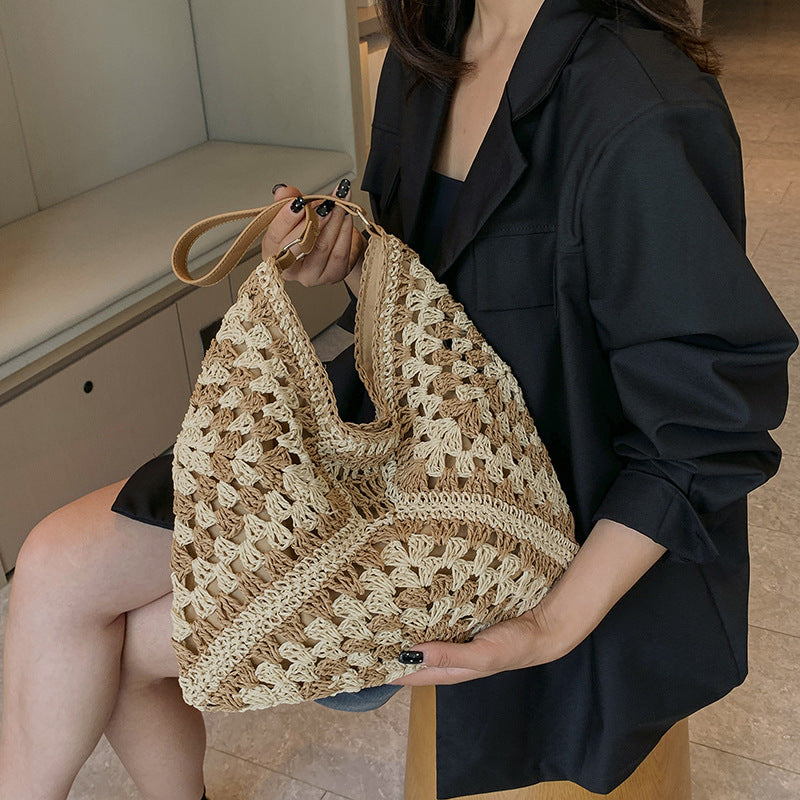 Women's Woven Shoulder Bag – Open-Weave Contrast Braid