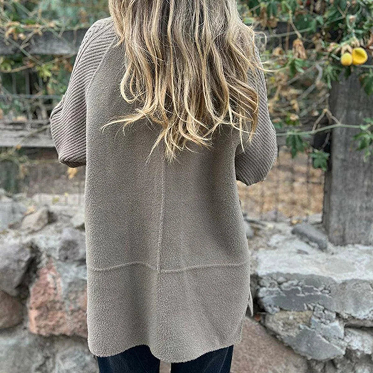 Women's Knit Midi Coat – Textured Bell Sleeves
