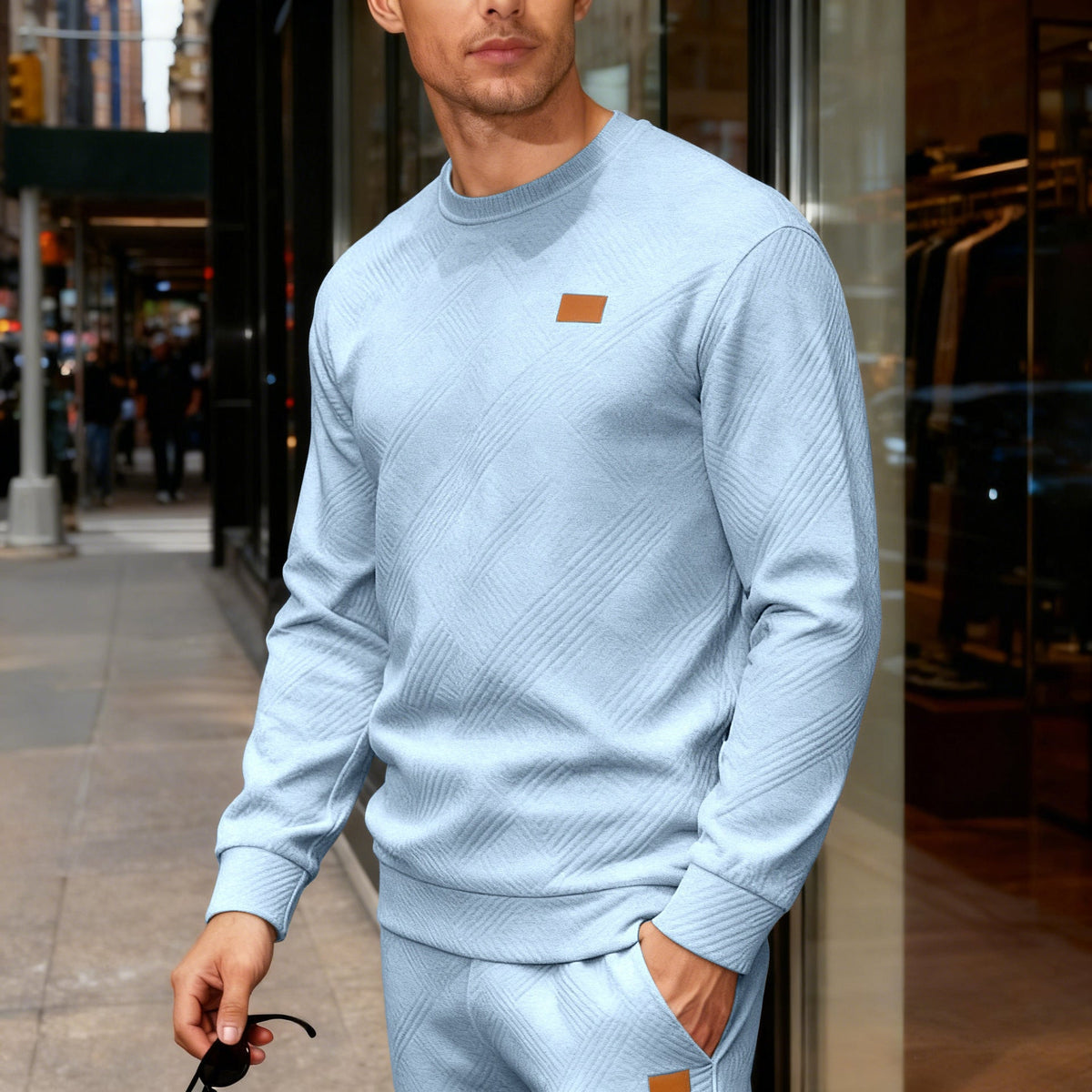 Men's Crew Neck Sweatshirt – Textured Knit Relaxed Fit