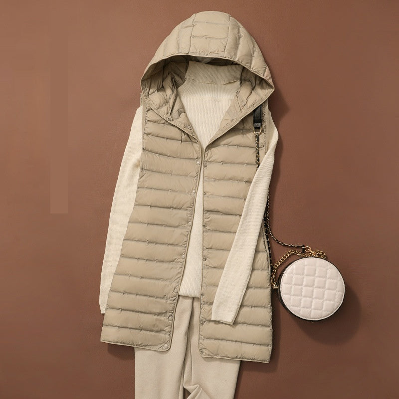 Women's Long Down Vest – Slim Quilted Hooded Fit