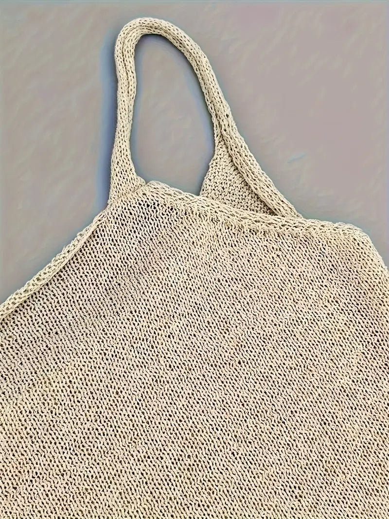 Women's Knit Mini Dress – Thin Straps, Open Back