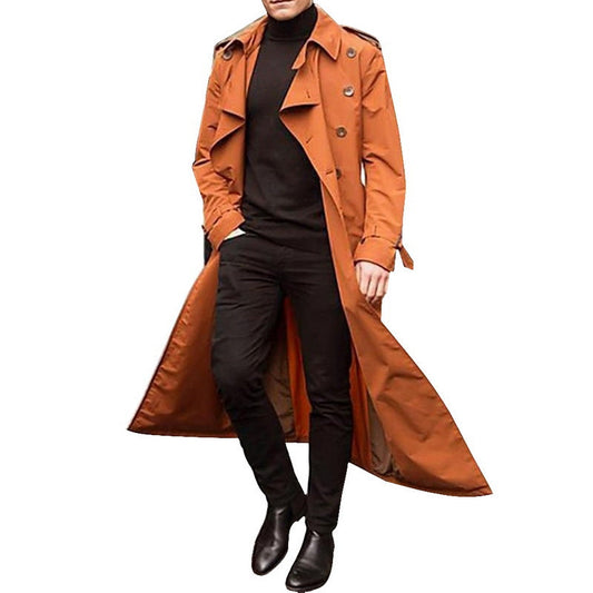 Men's Double-Breasted Trench Coat – Long Tailored Fit