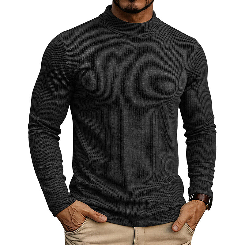 Men's Mandarin Collar Sweater – Fine Rib Slim Fit