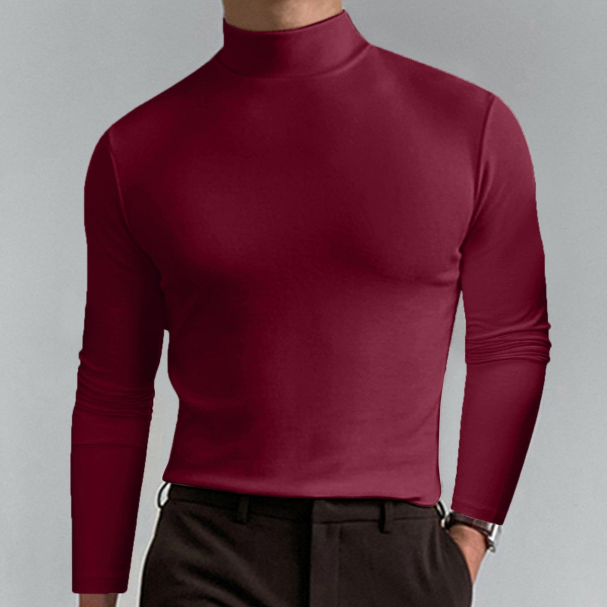 Men's High Neck Long Sleeve T-Shirt – Clean Regular Fit
