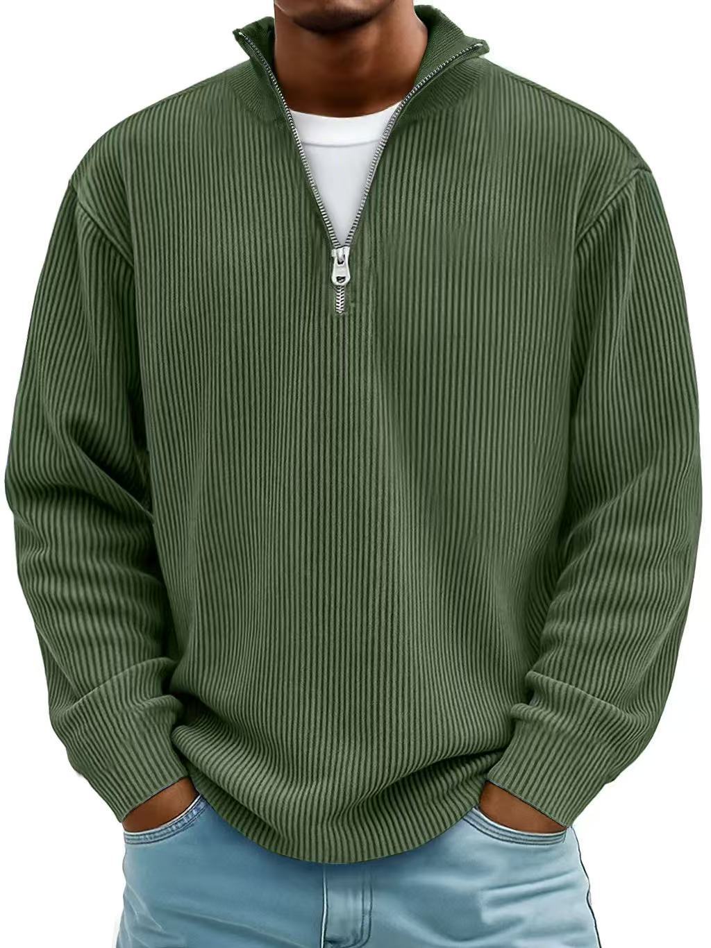 Men's Zip Mock-Neck Sweater – Vertical Rib Knit