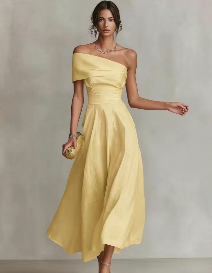 Women's Off-Shoulder Maxi Dress – Fitted Bodice, Full Skirt