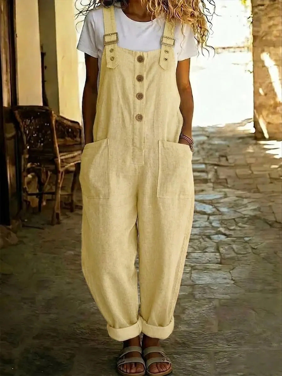 Women's Straight-Leg Overalls – Wide Strap Sleeveless