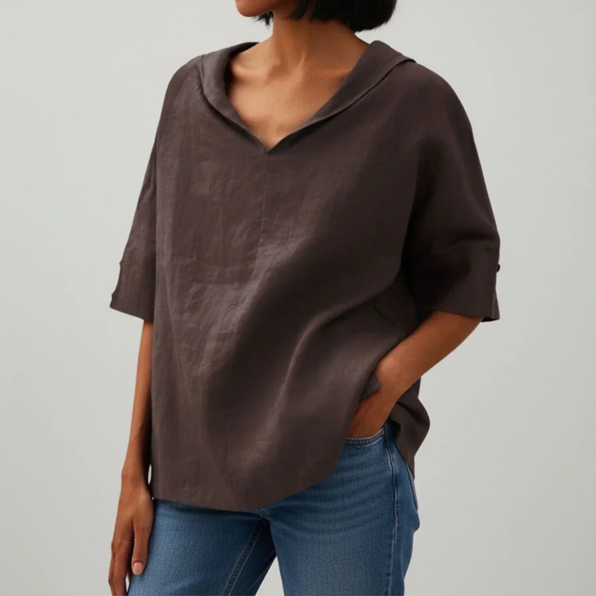 Women's Relaxed Half-Sleeve Shirt – Mid-Length Loose Fit
