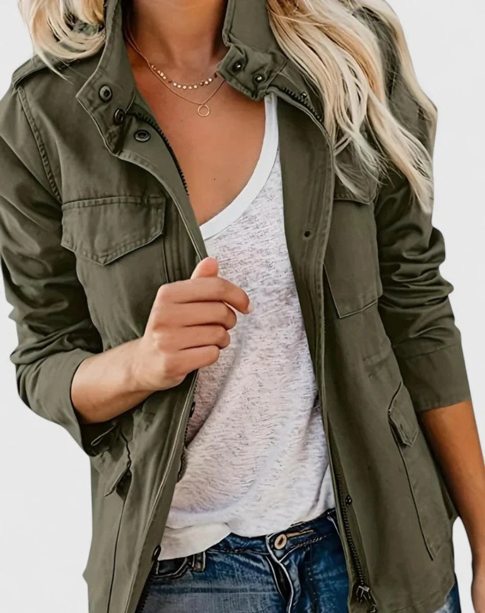 Women's Cropped Cotton Jacket – Slim Lapel Zip Front