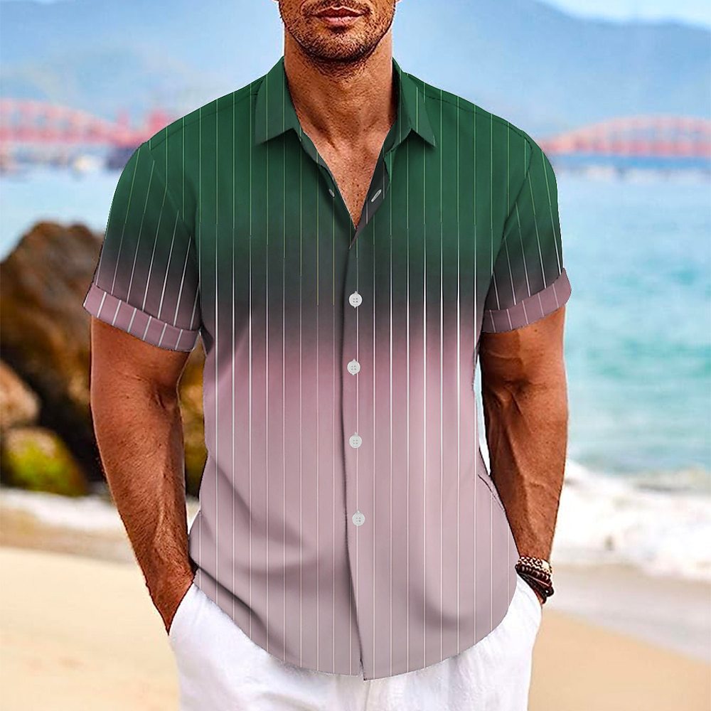 Men's Short-Sleeve Shirt – Gradient Stripe Camp Collar