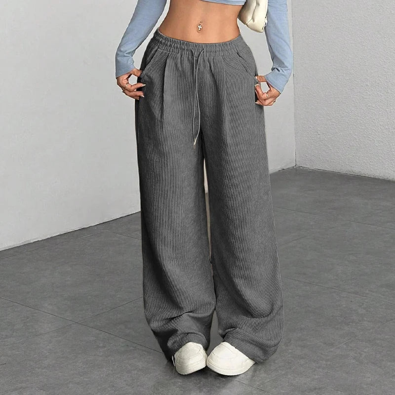 Women's Wide-Leg Corduroy Pants – Relaxed Drawstring Fit