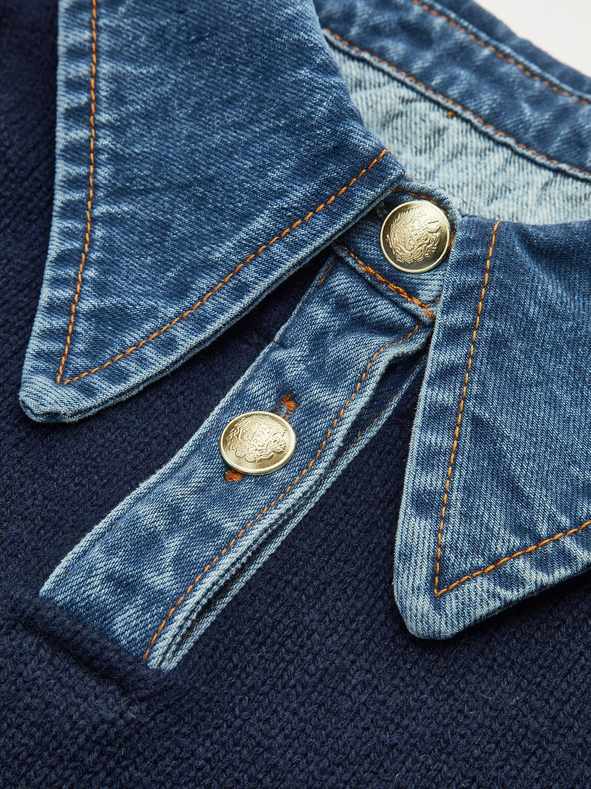 Women's Layered-Look Knit Sweater – Denim-Style Shirt Collar