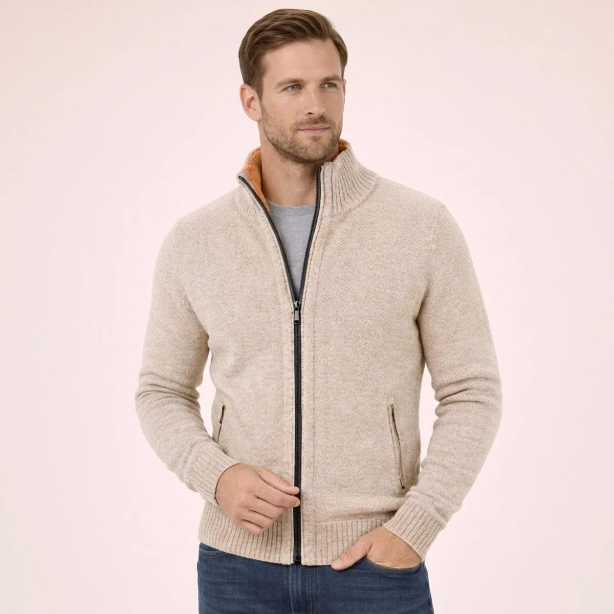Men's Stand Collar Zip Jacket – Plush Lined Regular Fit