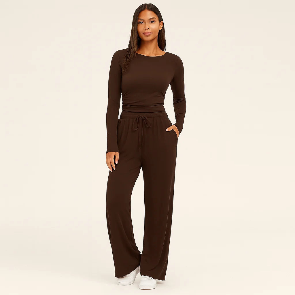 Women's Two-Piece Set – Wide-Leg Pants & Long-Sleeve Top