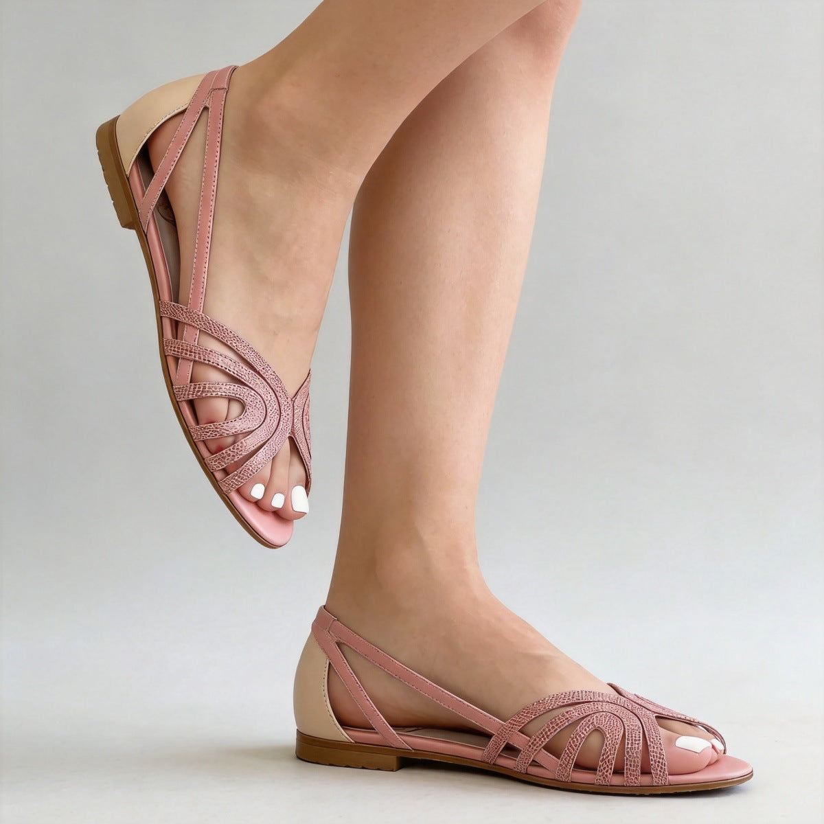 Women's Flat Sandal – Rhinestone Straps, Round Toe