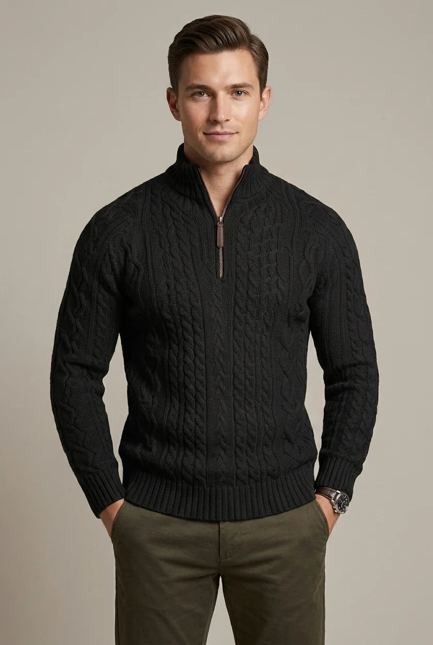 Men's Quarter-Zip Sweater – Chunky Cable Knit