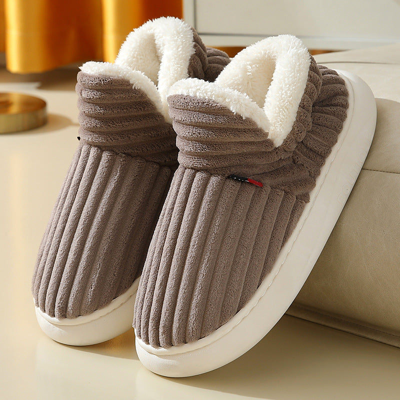 Women's Striped Slippers – Plush-Lined Closed Toe