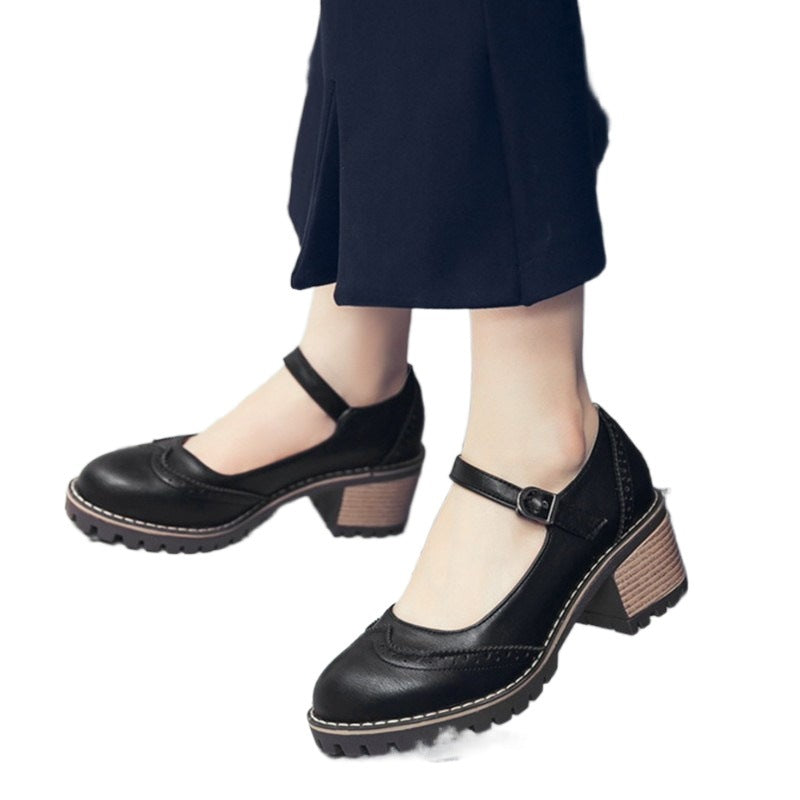 Women's Block Heel Shoe – Rounded Toe Low-Cut