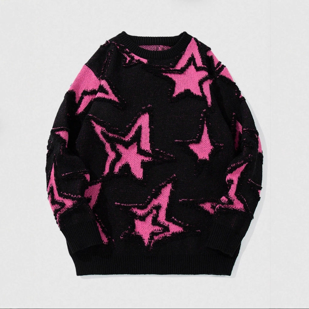 Men's Star Jacquard Sweater – Relaxed Drop-Shoulder Fit
