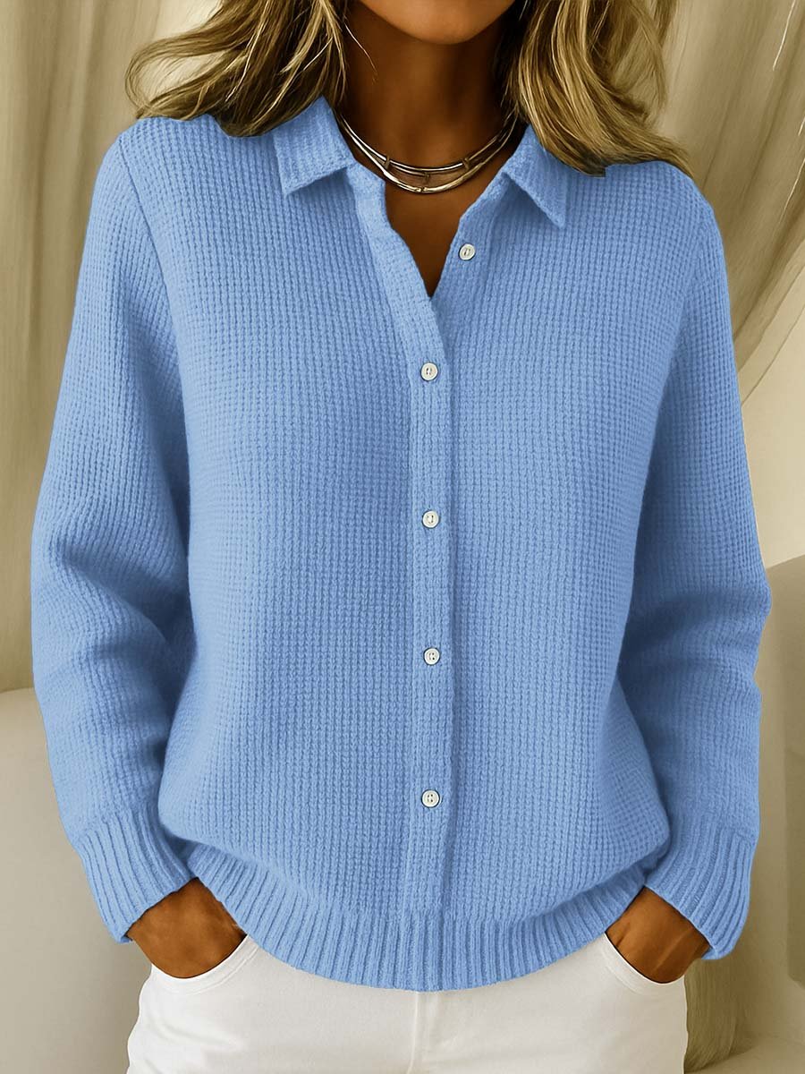 Women's Textured Knit Cardigan – Shirt Collar Button Front