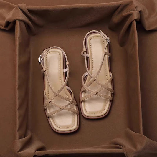 Women's Open-Toe Flat Sandal – Retro Crossover Straps
