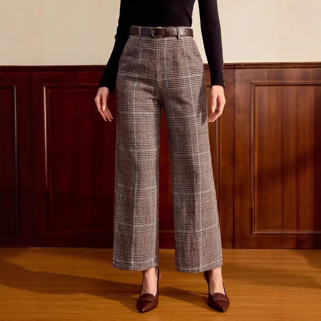 Women's Wide-Leg Pants – Relaxed Plaid Drape