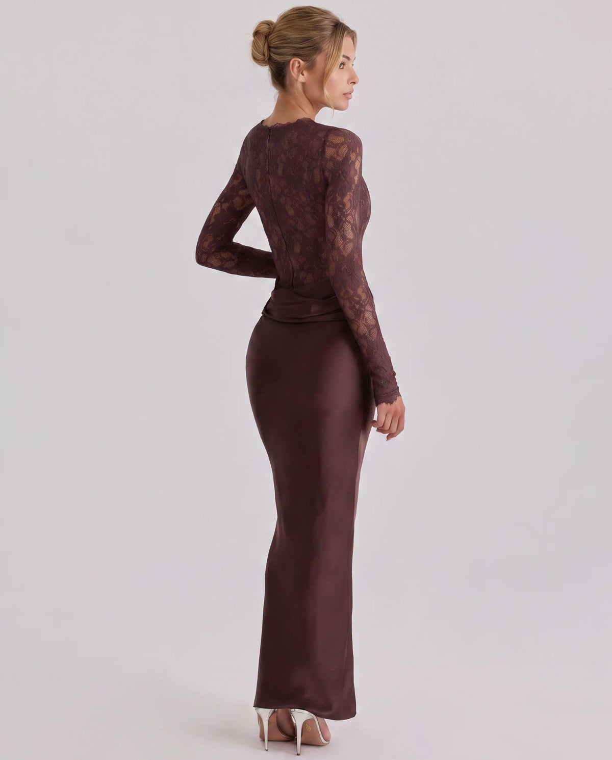 Women's Satin Maxi Skirt – Lace Waist Mermaid Hem