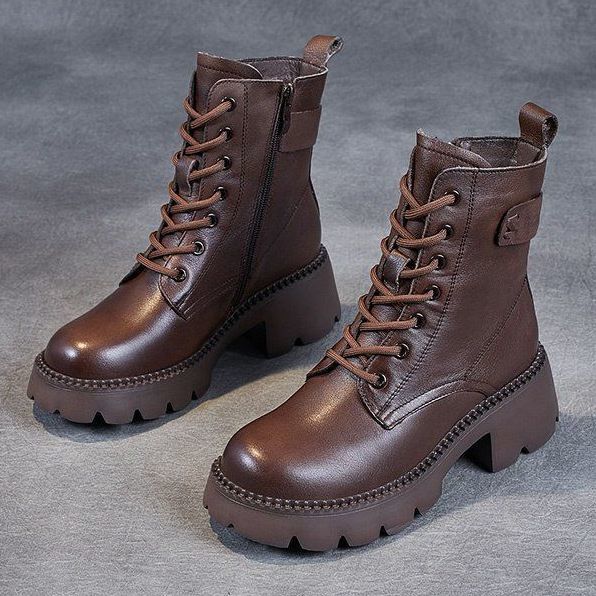 Women's Platform Ankle Boot – Lace-Up With Side Zip
