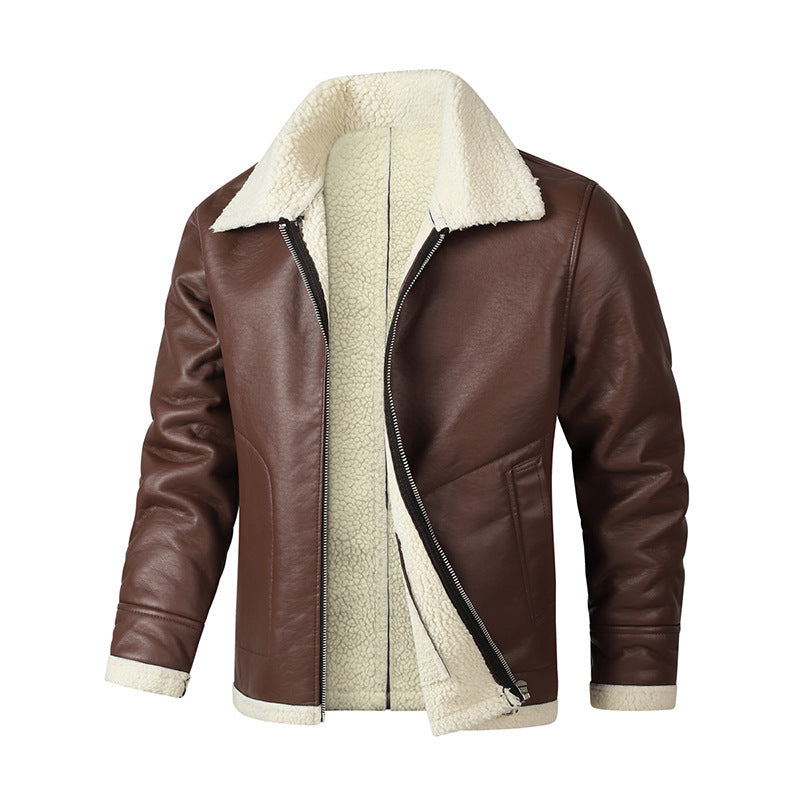 Men's Sheepskin Leather Jacket – Fleece-Lined Slim Fit