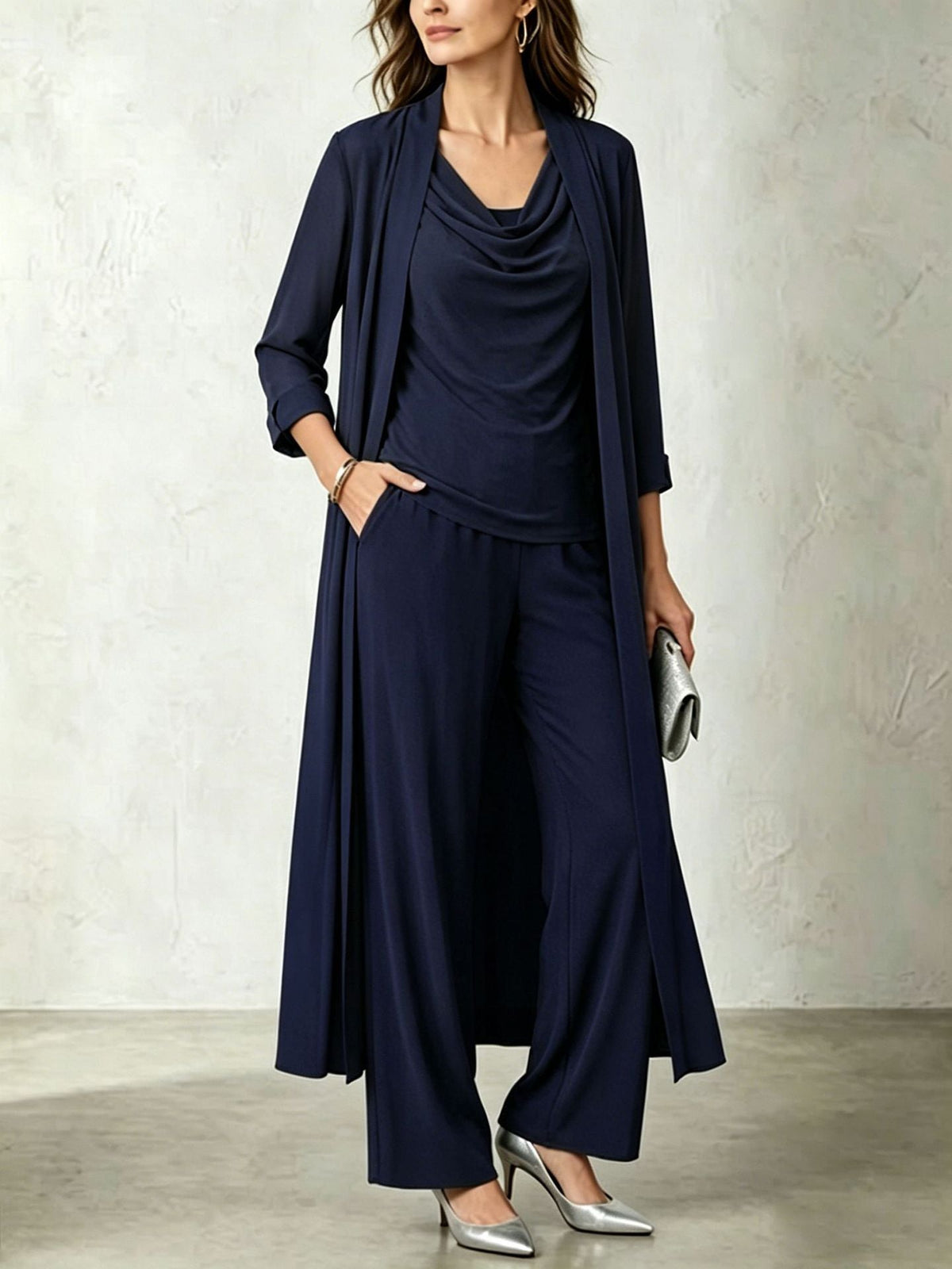 Women's Three-Piece Set – Long Cardigan and Straight Pants