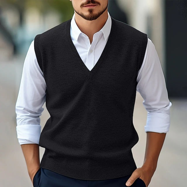 Men's Knit Sweater Vest – V-Neck Straight Fit