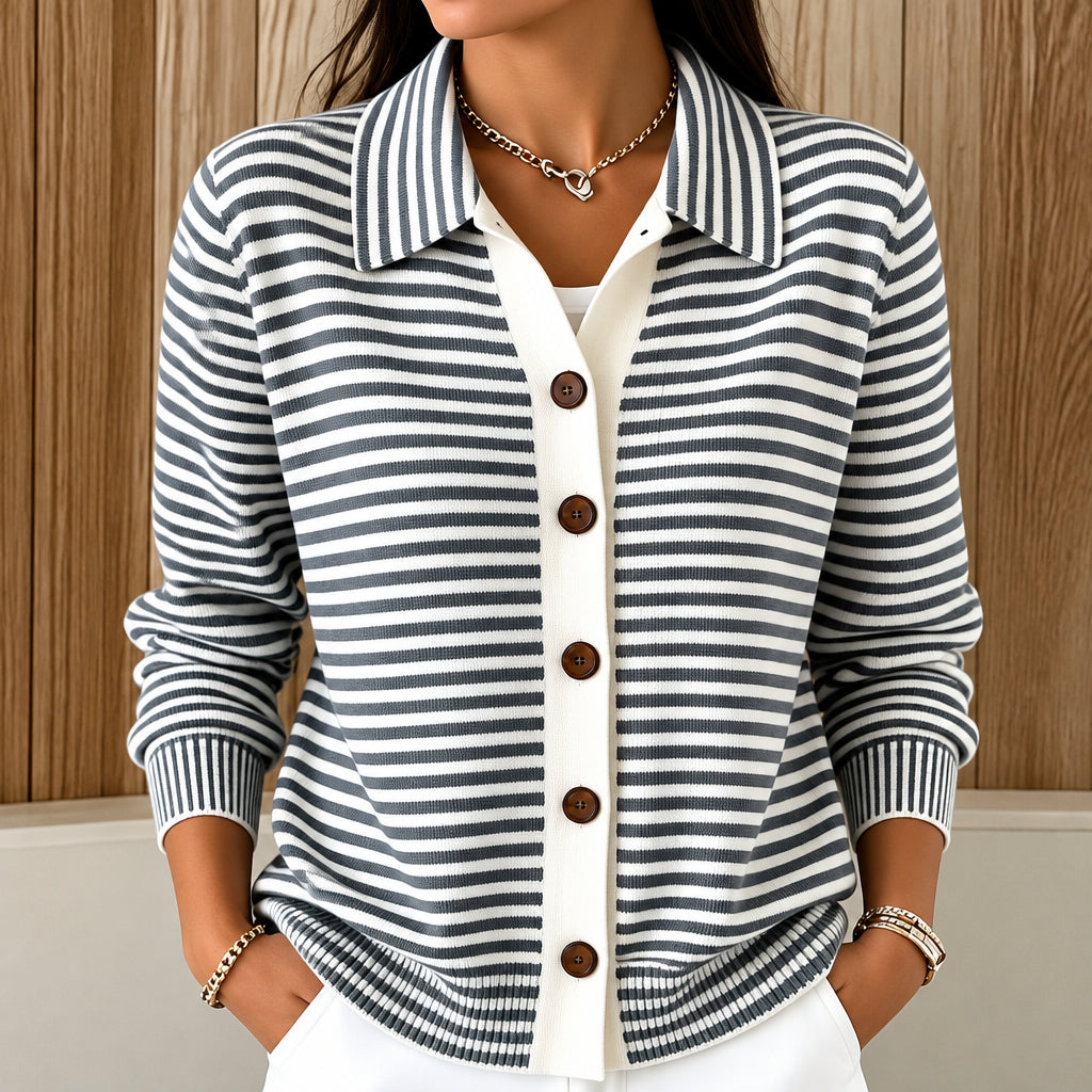 Women's Striped Cotton Cardigan – Relaxed Button-Front