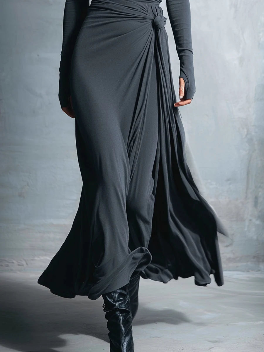 Women's Wrap Maxi Dress – Long Sleeve Tie Waist