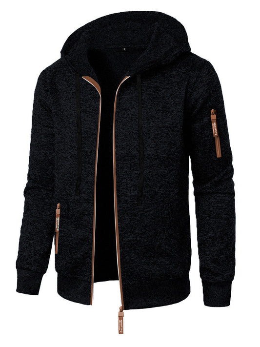 Men's Hooded Zip Cardigan – Textured Jacquard Knit