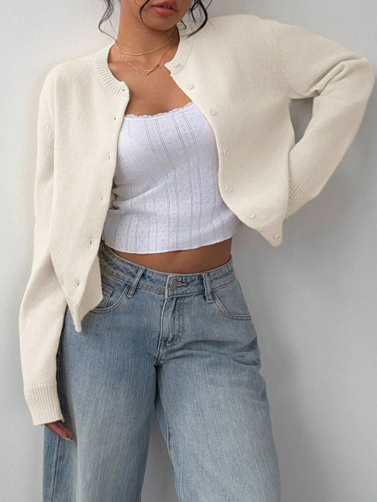 Women's Cropped Cardigan – Slim Fine-Knit Fit