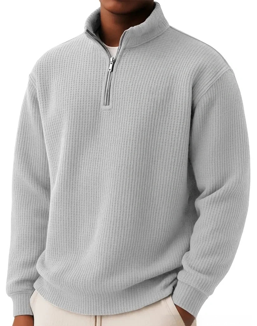 Men's Waffle Knit Polo – Long Sleeve Relaxed Fit