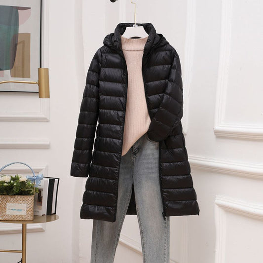 Women's Long Down Puffer Jacket – Detachable Hood