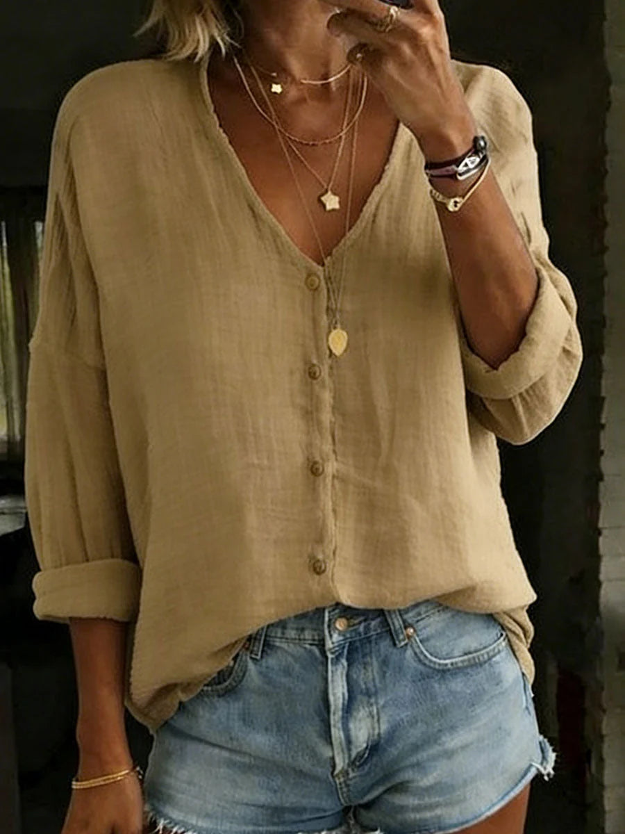 Women's Cotton-Linen Shirt – Relaxed Button-Front