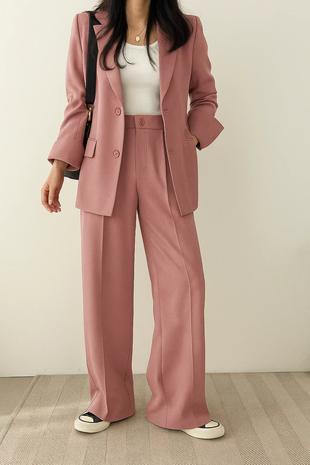 Women's Two-Piece Suit Set – Relaxed Blazer and Wide-Leg Pants