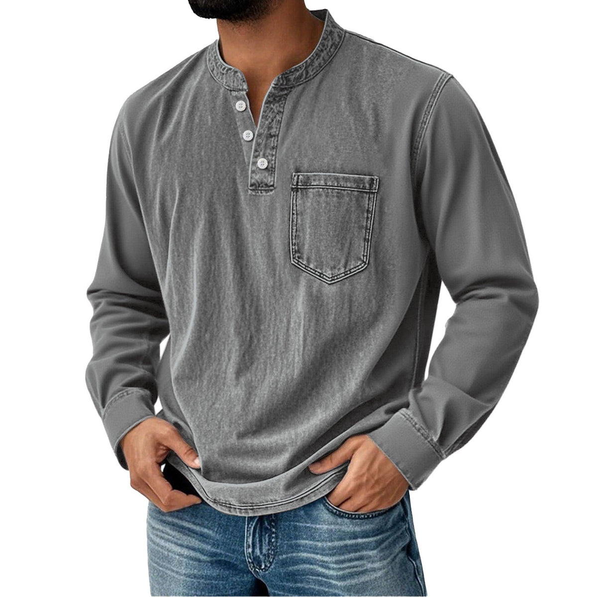 Men's Long Sleeve Henley Shirt – Slim Three-Button Fit